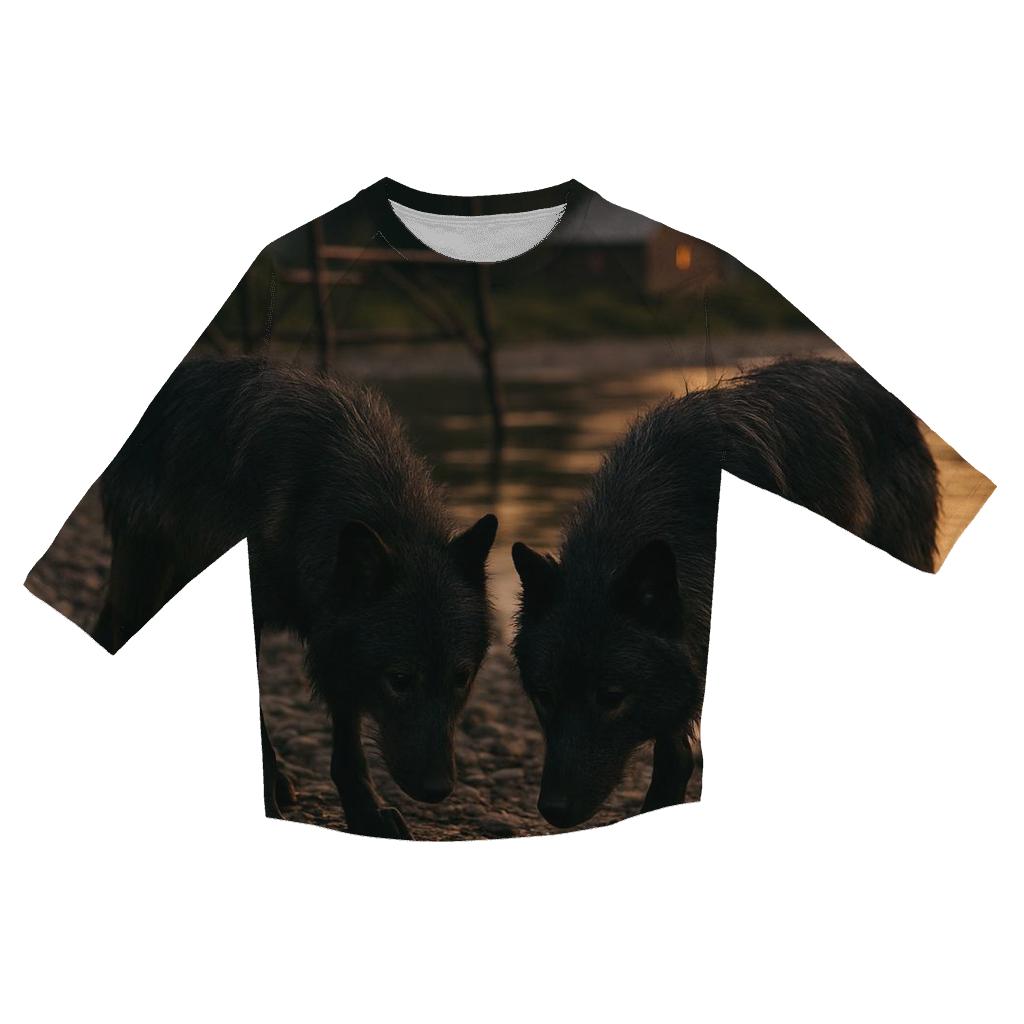 Wolves Near A Northern Fishing Camp After Salmon Run designer 3/4 sleeve blouses
