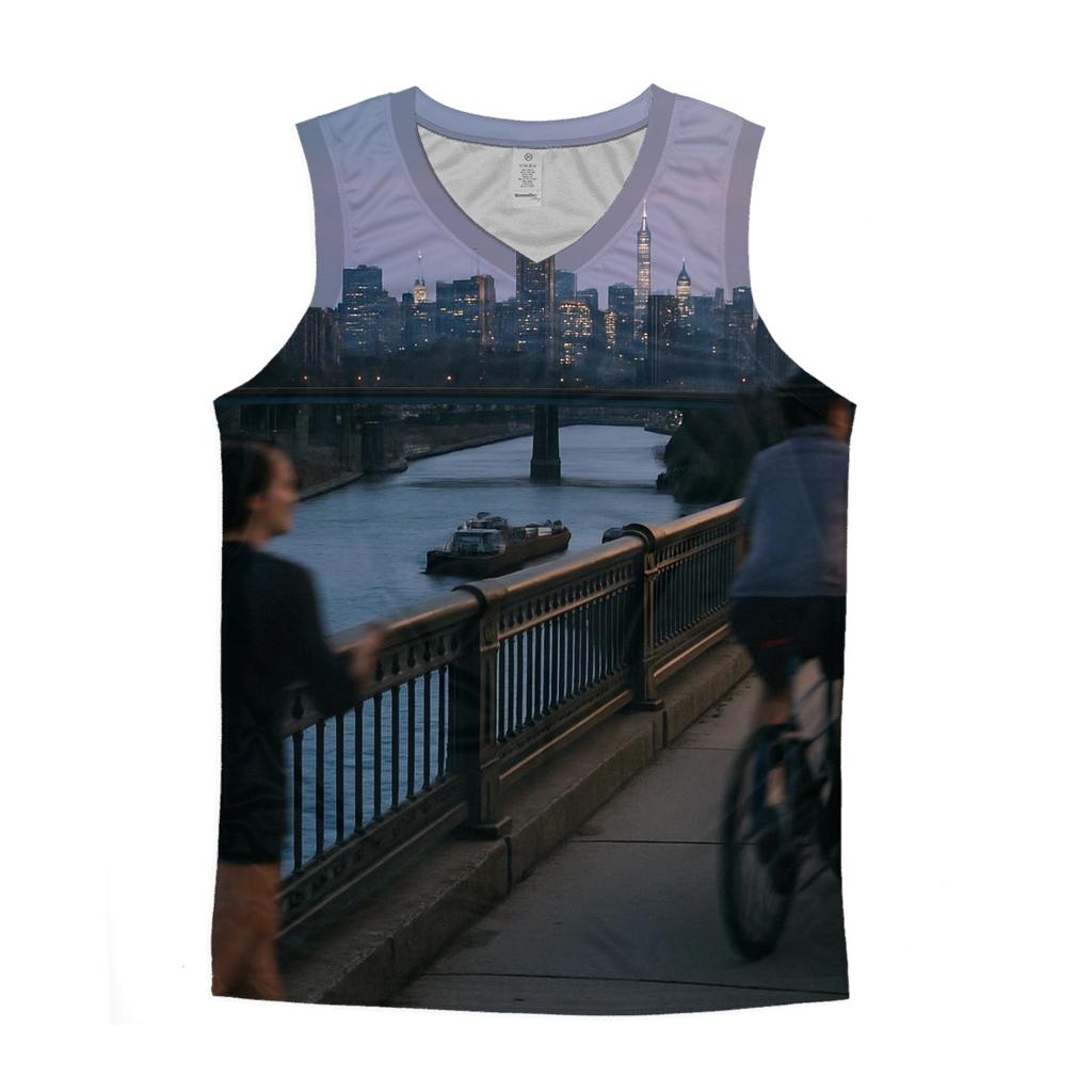 Harlem River Blue Hour From High Bridge graphic print tank tops
