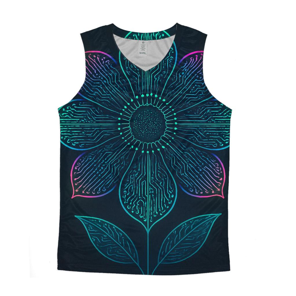 Prismatic Botanical Circuit Bloom graphic print tank tops