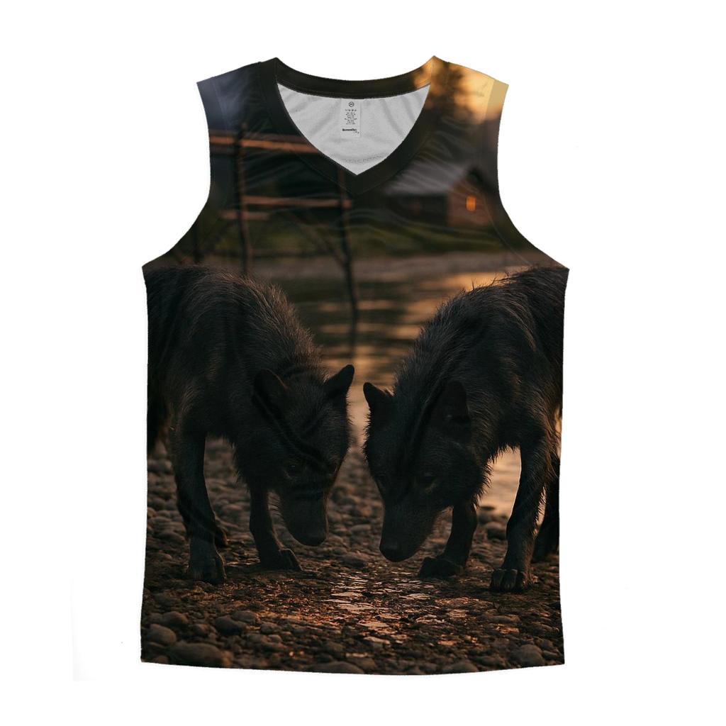 Wolves Near A Northern Fishing Camp After Salmon Run cotton sleeveless tops