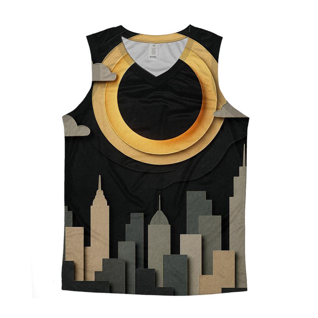 Paper Cut City Eclipse Collage cotton sleeveless tops