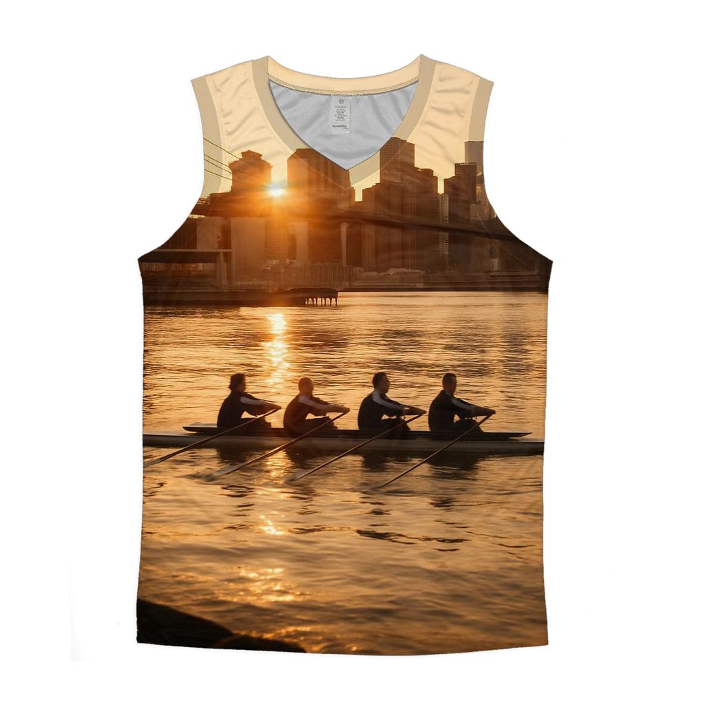 Sunrise From Brooklyn Bridge Park With Rowers In The East River personalized athletic tanks