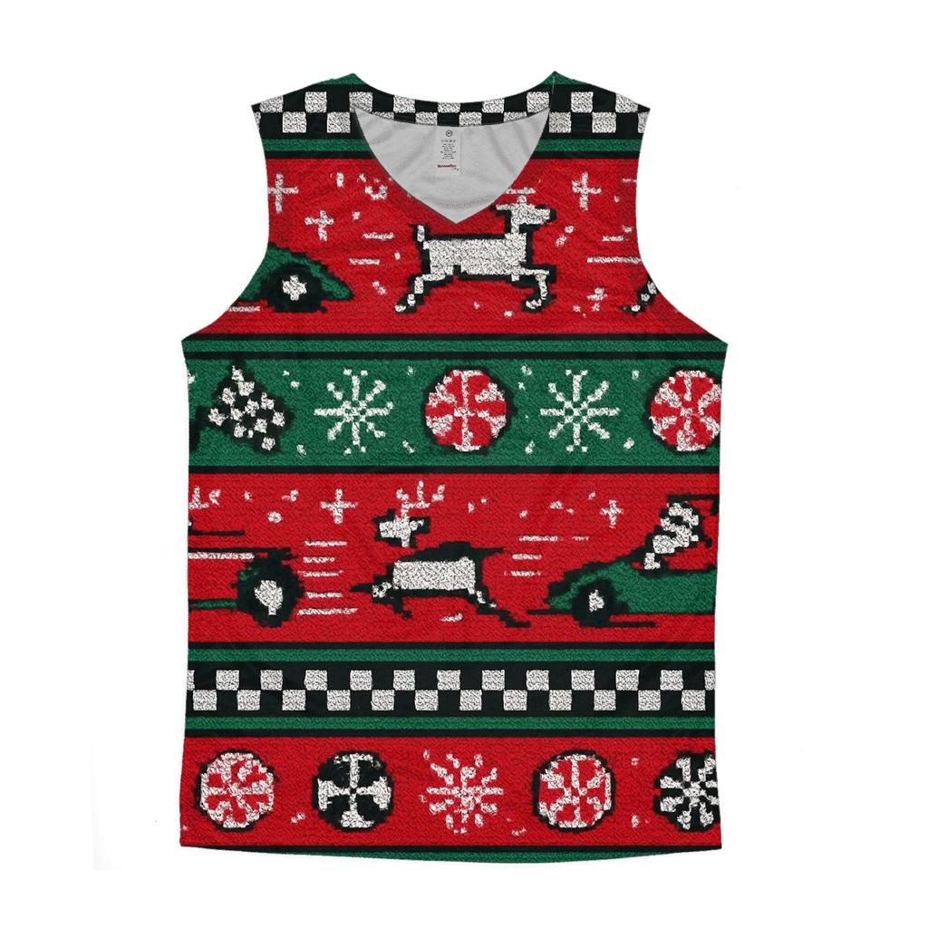 Ugly Christmas Santa Sleigh Circuit Raceway Design custom tank tops