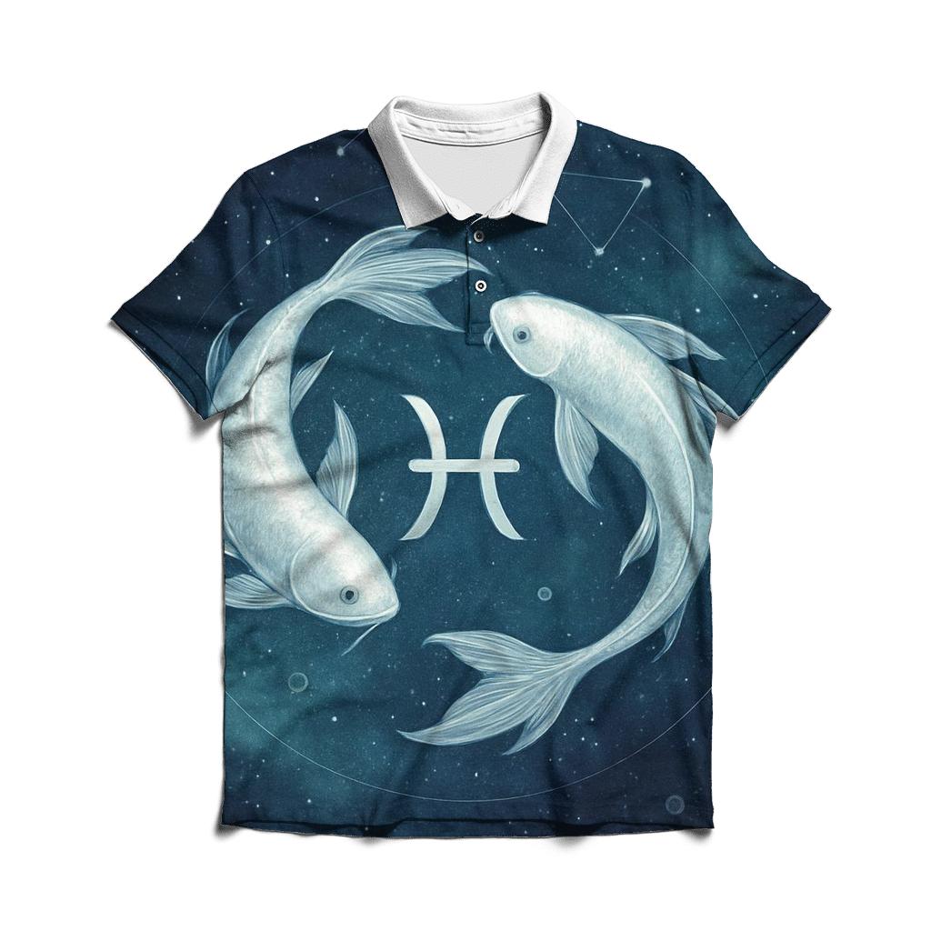 Pisces Twin Fish Nebula Current casual sports polo shirts