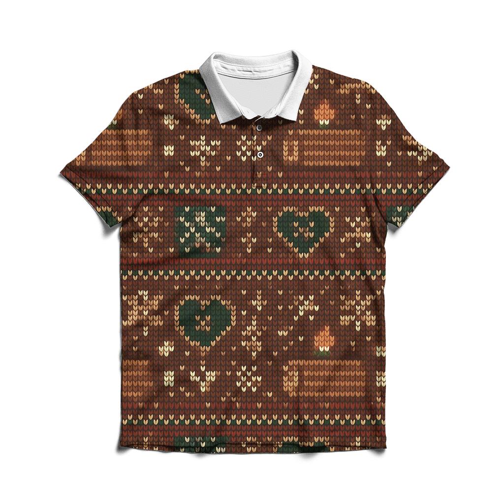 Ugly Christmas Yule Log Arcade Grid Design branded logo polo shirts