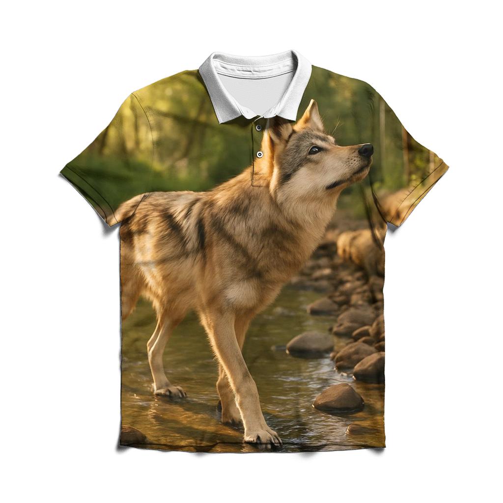 Mexican Gray Wolf At A Desert Riparian Restoration Site custom polo shirts