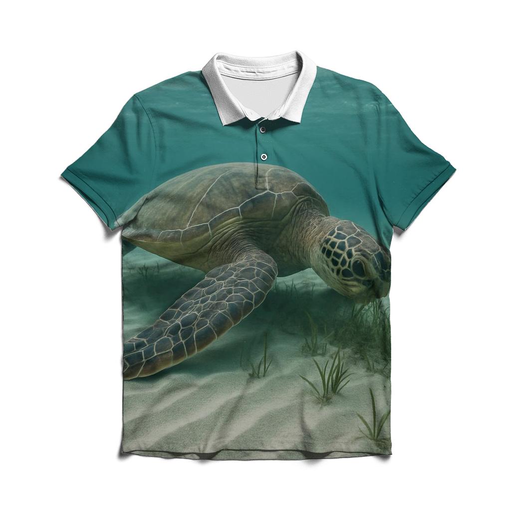 Reef Window Green Sea Turtle embroidered polo tops