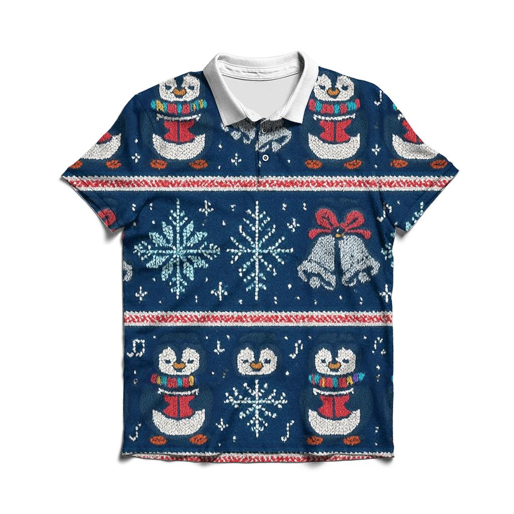 Ugly Christmas Penguin Caroler Stripe Parade Design personalized polo shirts