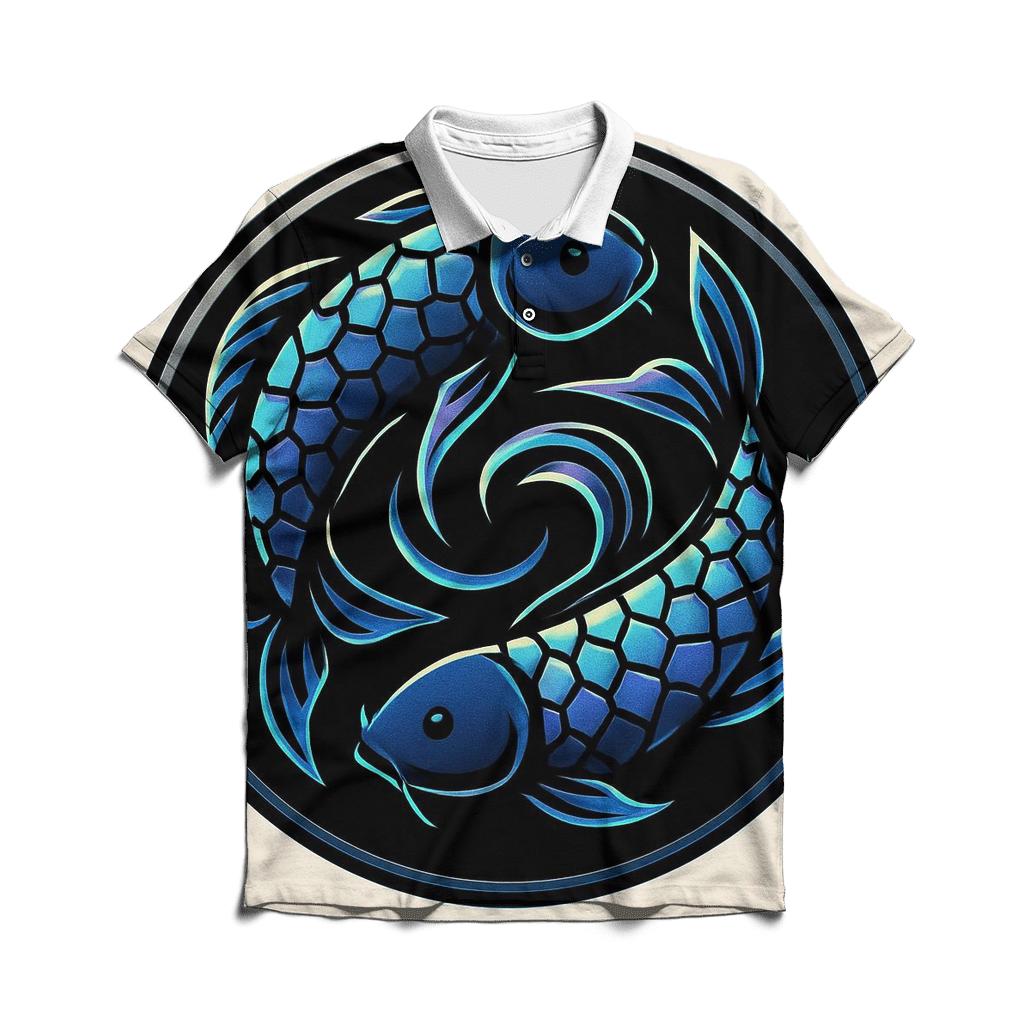 Aurora Koi Spiral Emblem embroidered polo tops