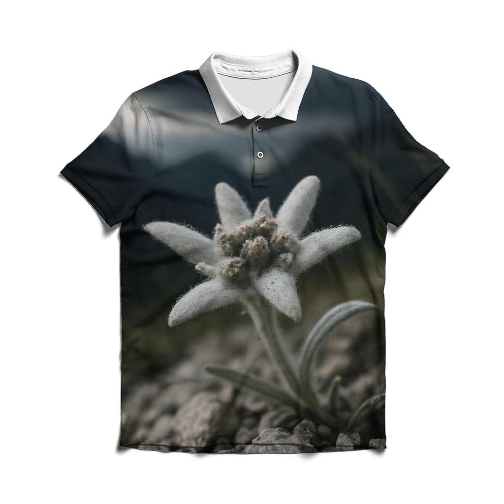 Edelweiss On Alpine Scree Before A Storm casual sports polo shirts