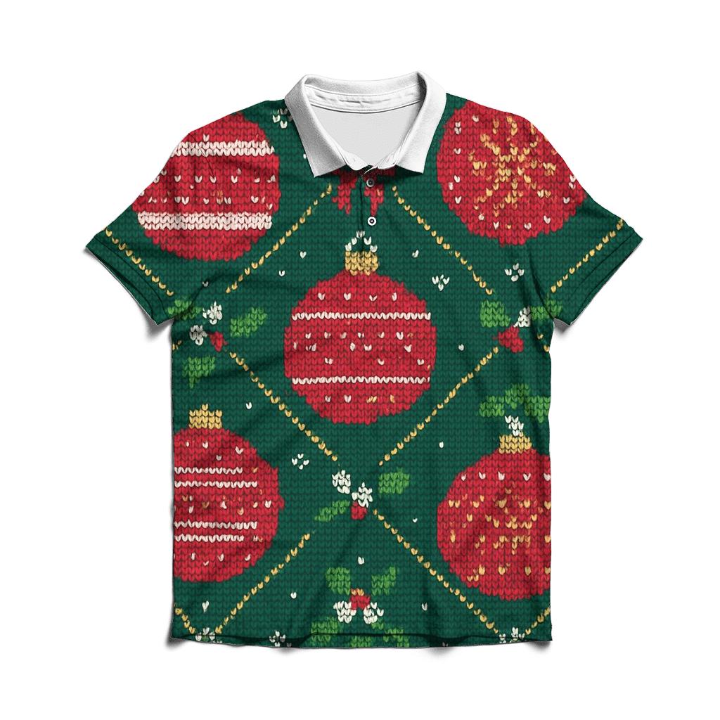 Ugly Christmas Ornament Satellite Medallion Lattice Design embroidered polo tops