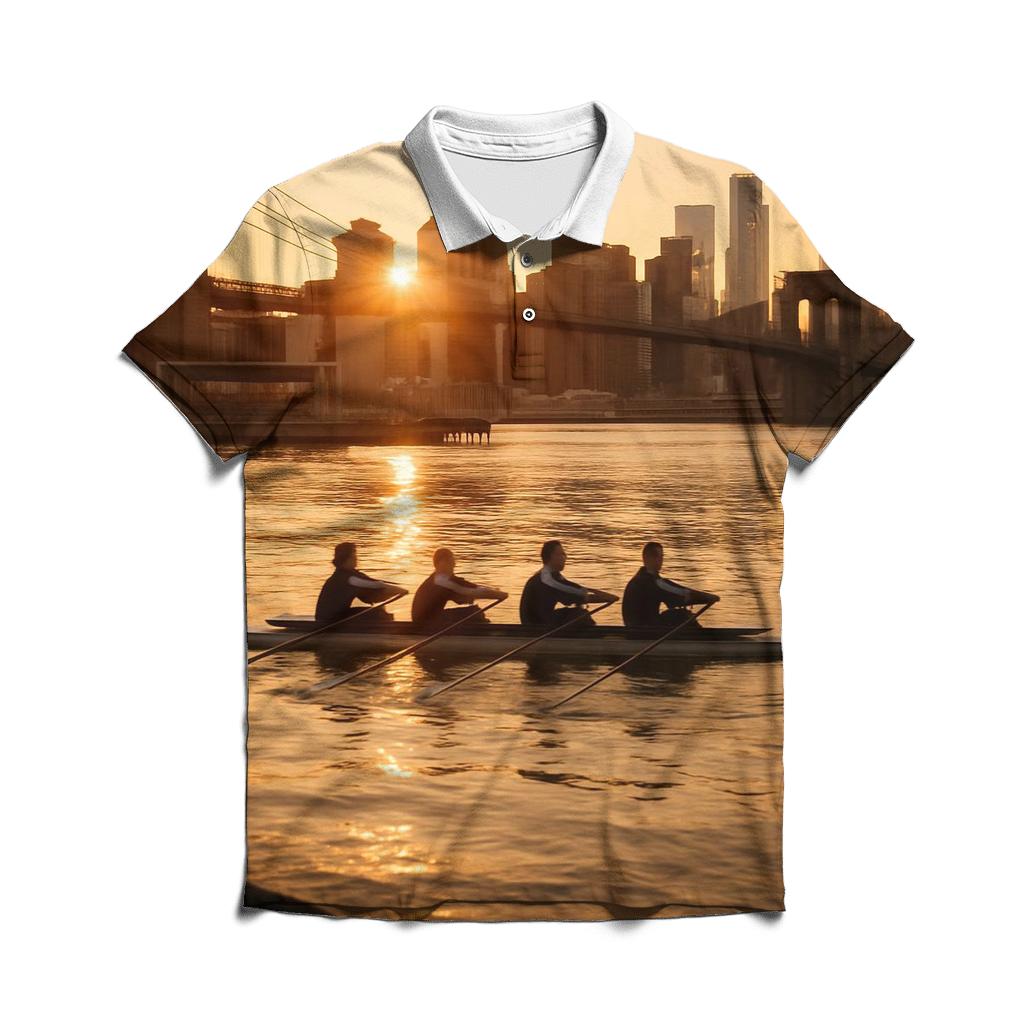 Sunrise From Brooklyn Bridge Park With Rowers In The East River embroidered polo tops