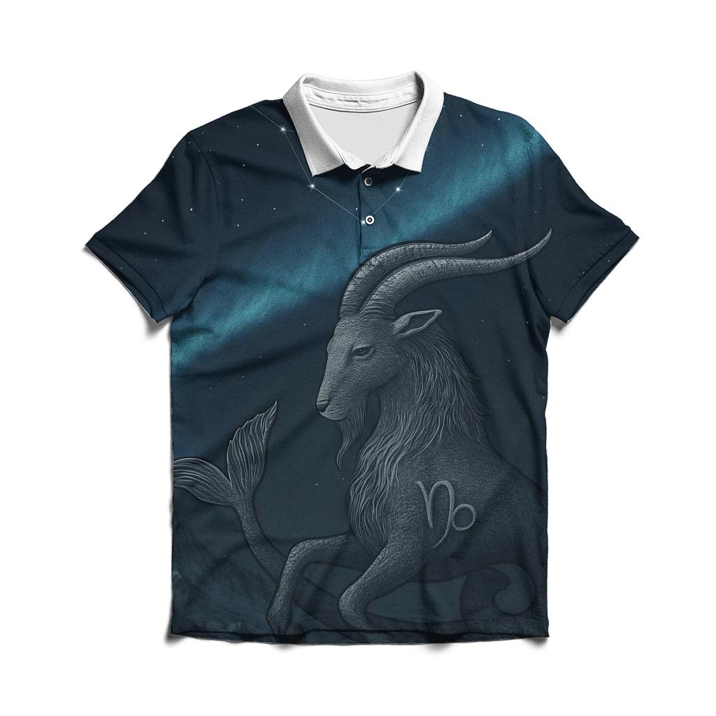 Capricorn Sea Goat Mountain Zodiac Emblem premium cotton polo shirts