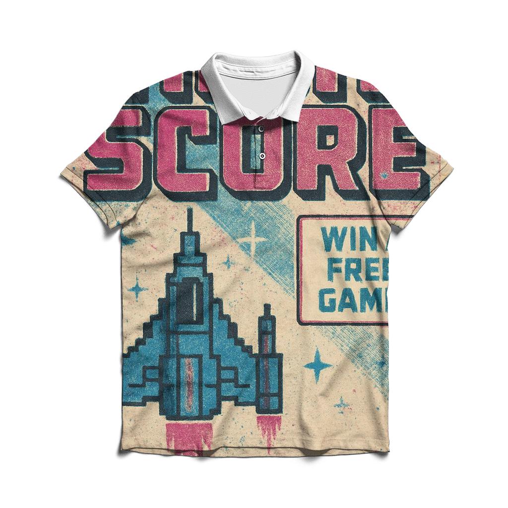 Distressed 1980s Arcade Starship High Score Flyer custom polo shirts