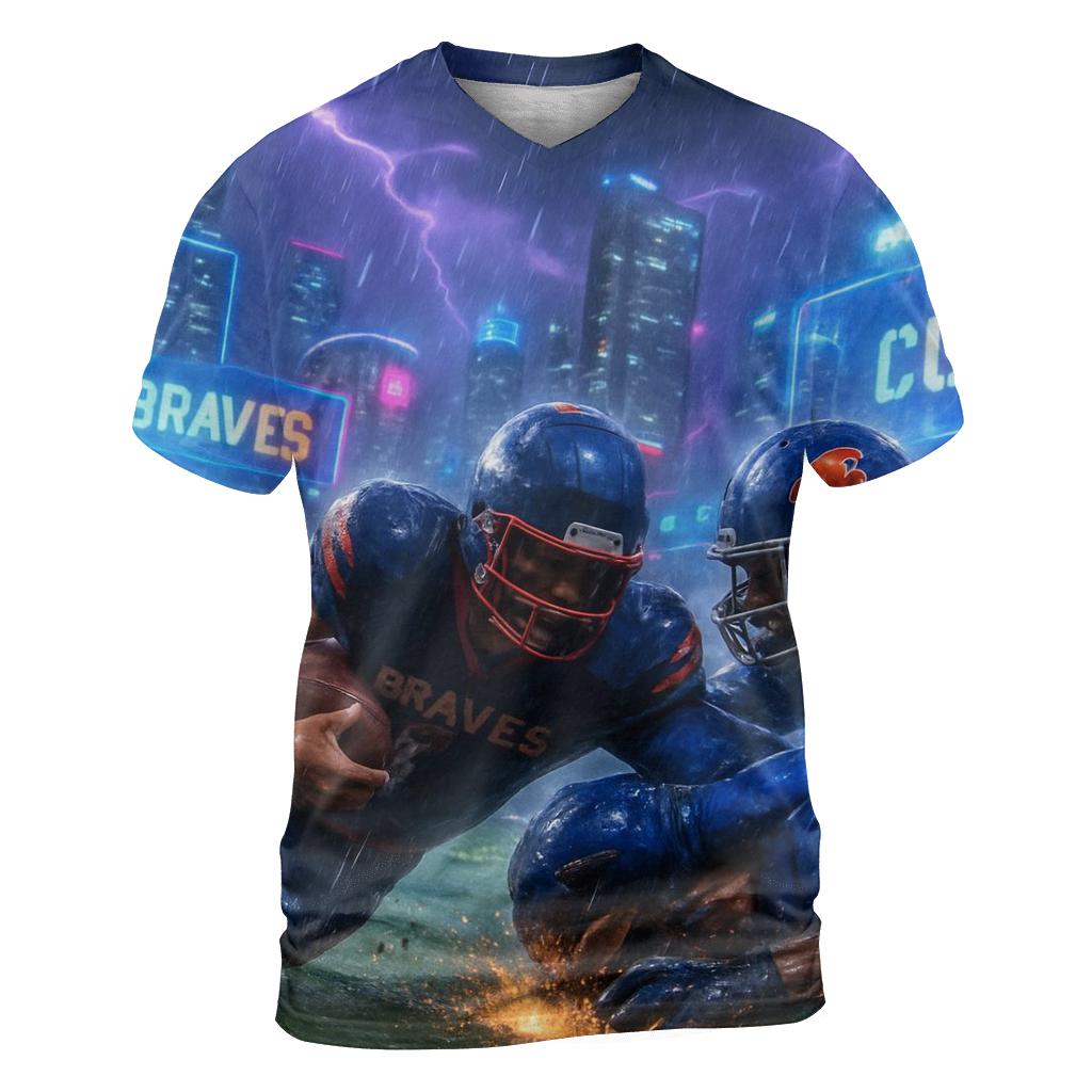 Neon Skyline Scrimmage Braves Versus Cubs artistic all-over print tops