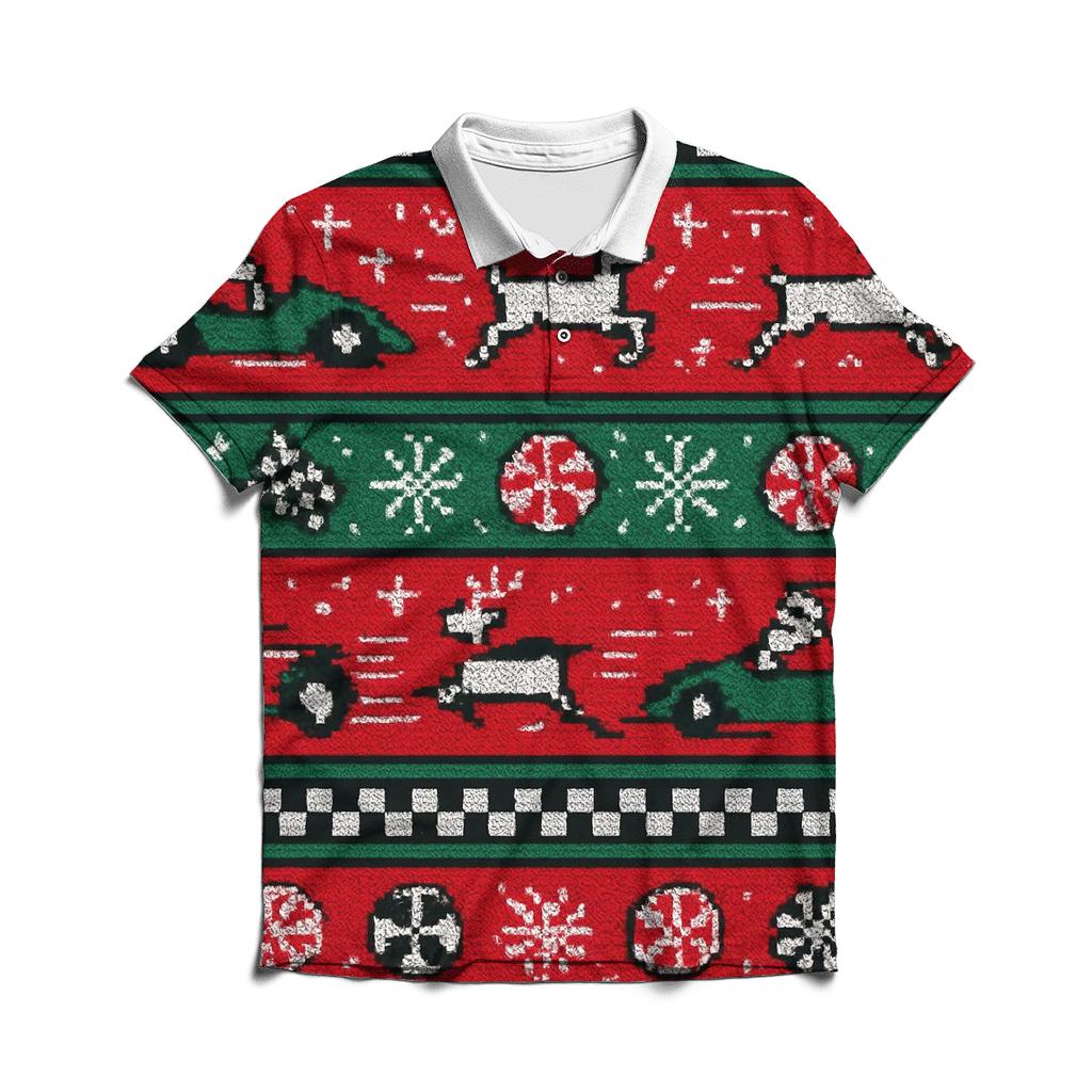 Ugly Christmas Santa Sleigh Circuit Raceway Design stylish collar polo tees