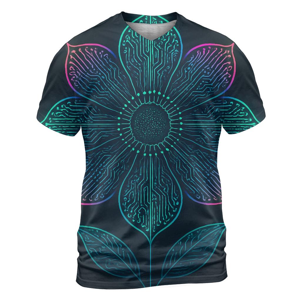Prismatic Botanical Circuit Bloom unique graphic print tees