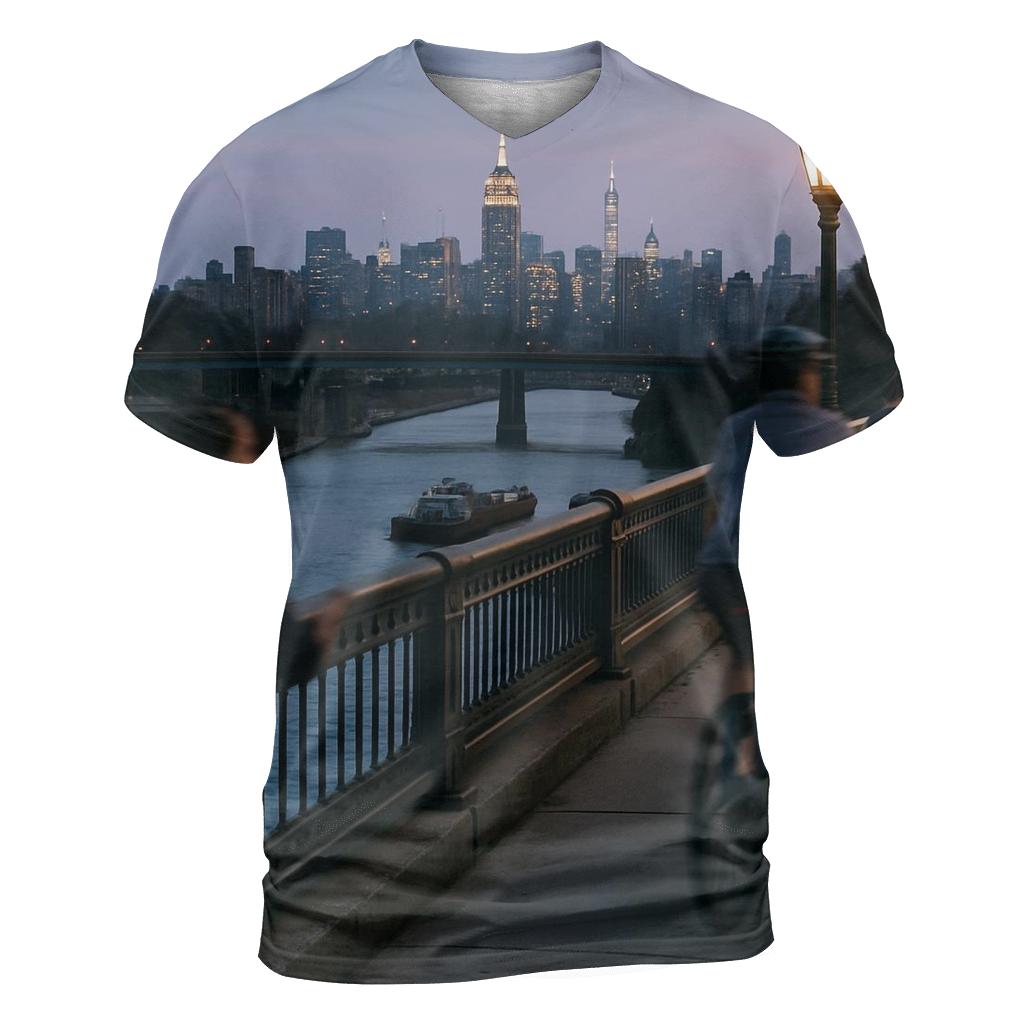 Harlem River Blue Hour From High Bridge vibrant all-over design tees