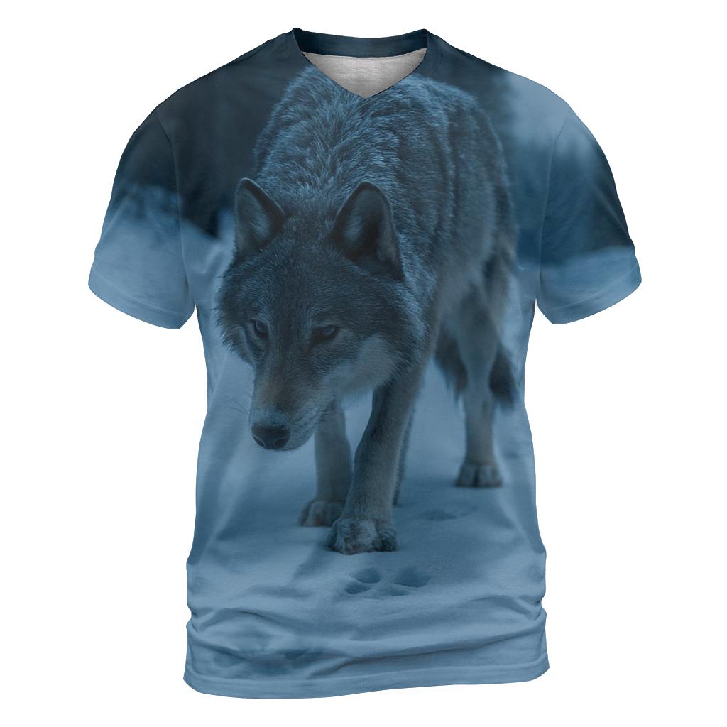 Lone Wolf On A Winter Roadcut Tracking Elk unique graphic print tees