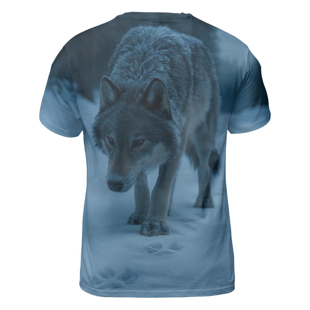 Lone Wolf On A Winter Roadcut Tracking Elk unique graphic print tees