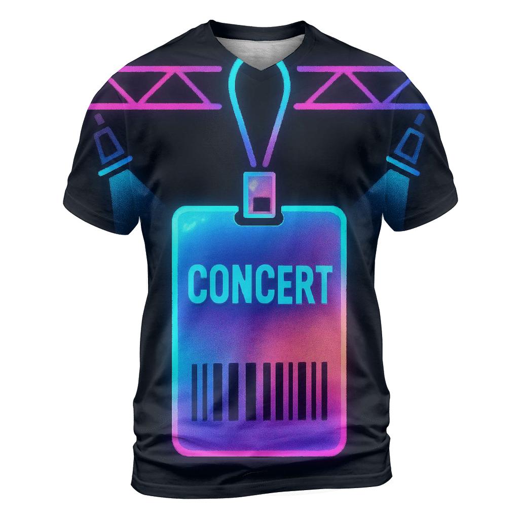 Neon Backstage Pass artistic all-over print tops