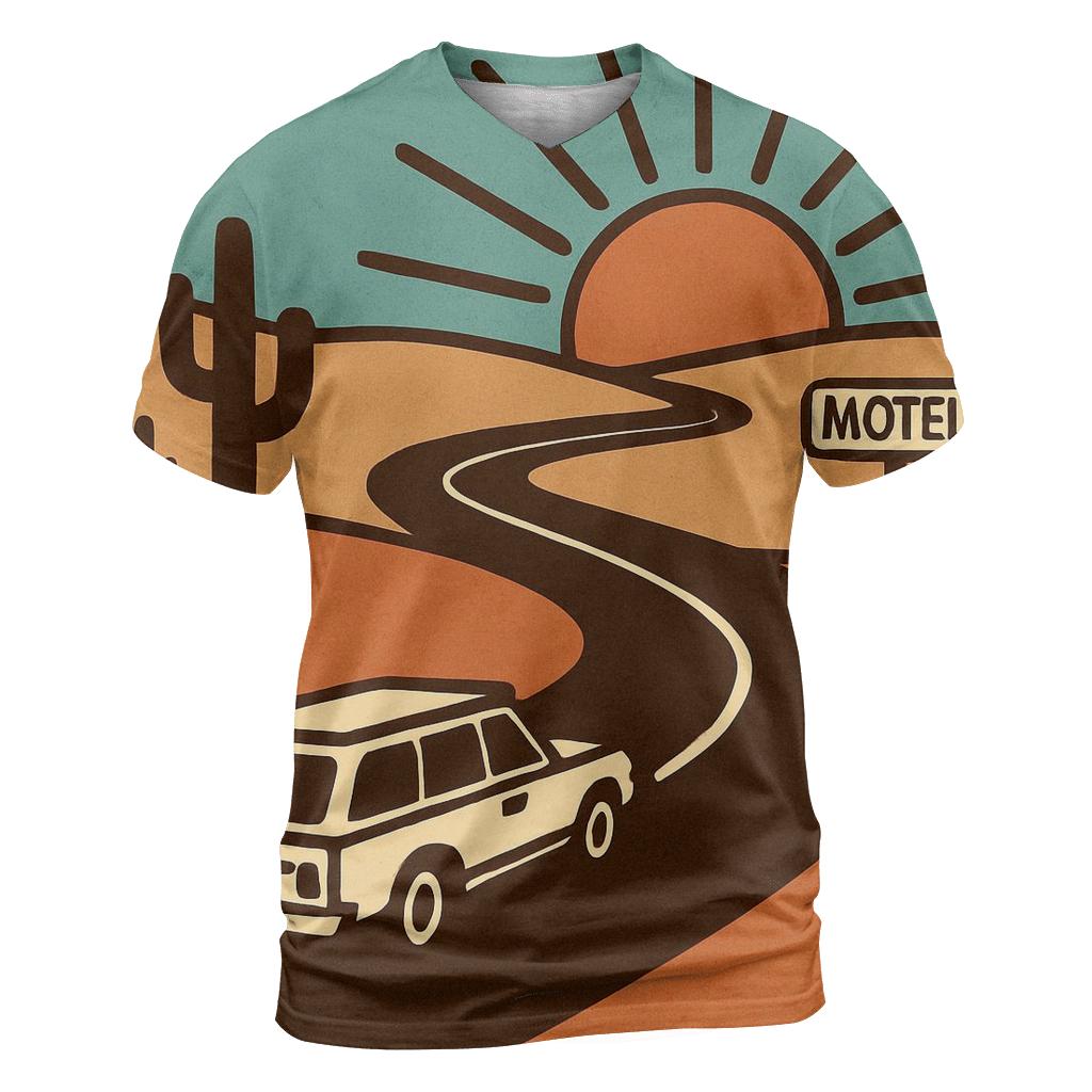 Desert Road Trip Sunburst Map vibrant all-over design tees