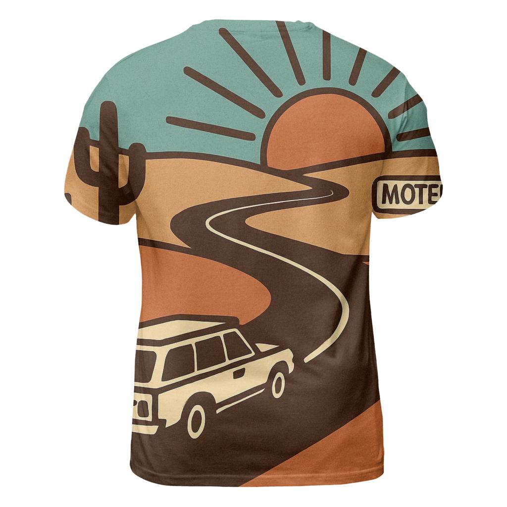 Desert Road Trip Sunburst Map vibrant all-over design tees