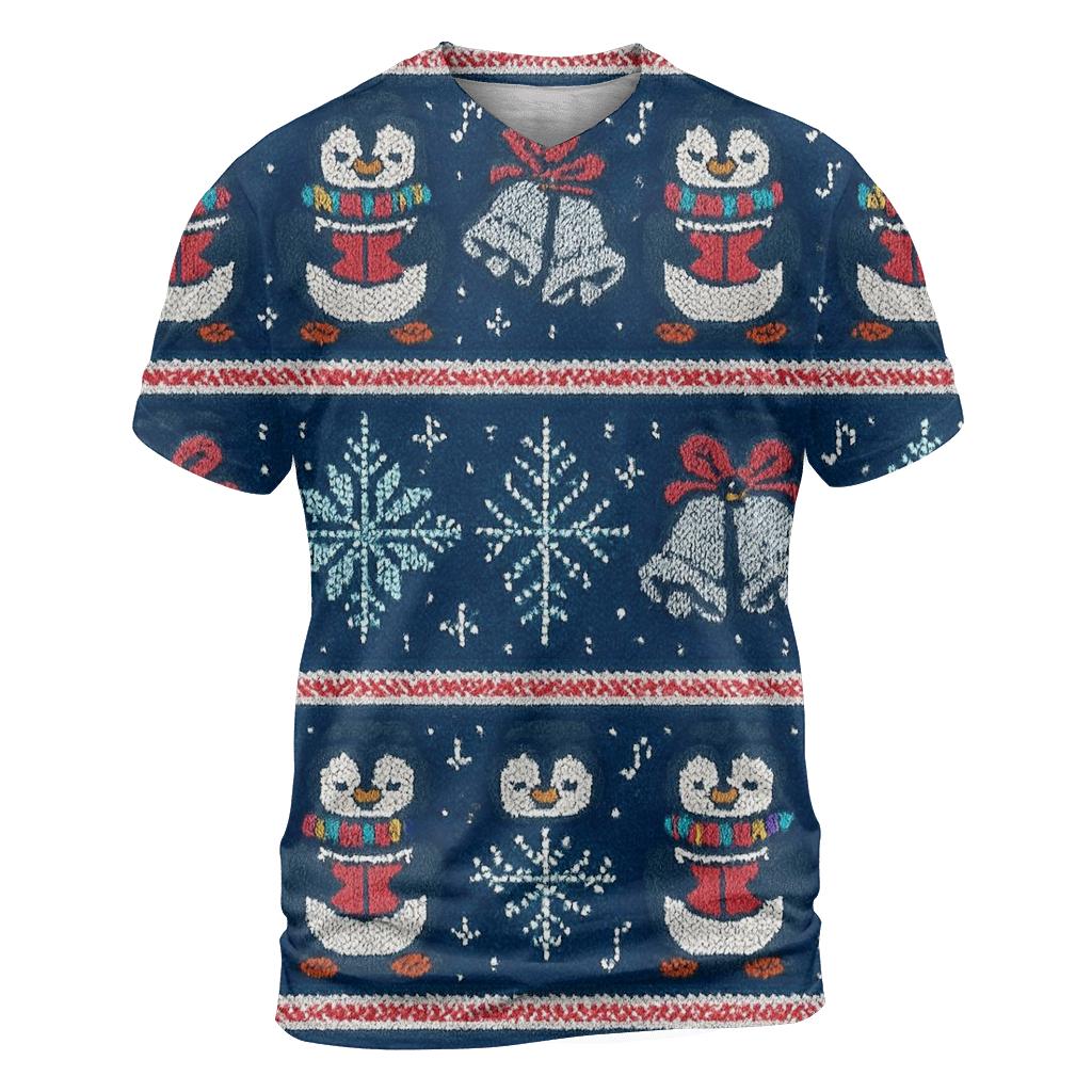 Ugly Christmas Penguin Caroler Stripe Parade Design statement graphic shirts