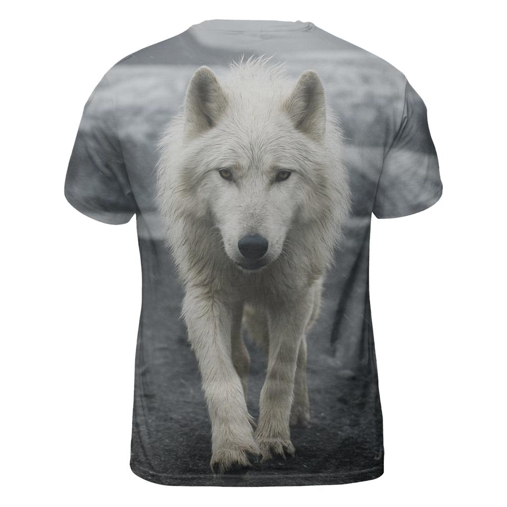 Arctic Wolf Crossing A Glacier Forefield In Wind Driven Sleet trendy printed shirt styles