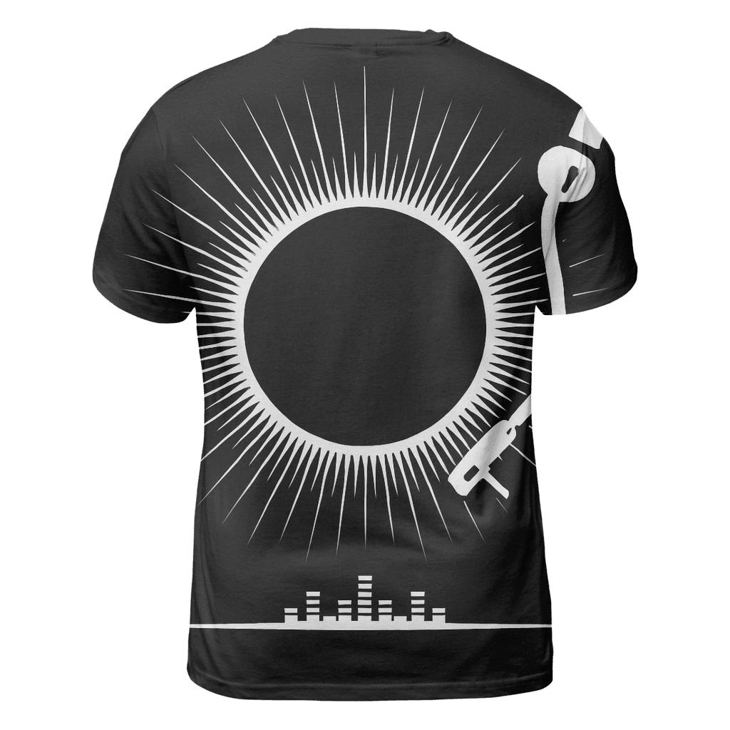 Monochrome Turntable Eclipse artistic all-over print tops