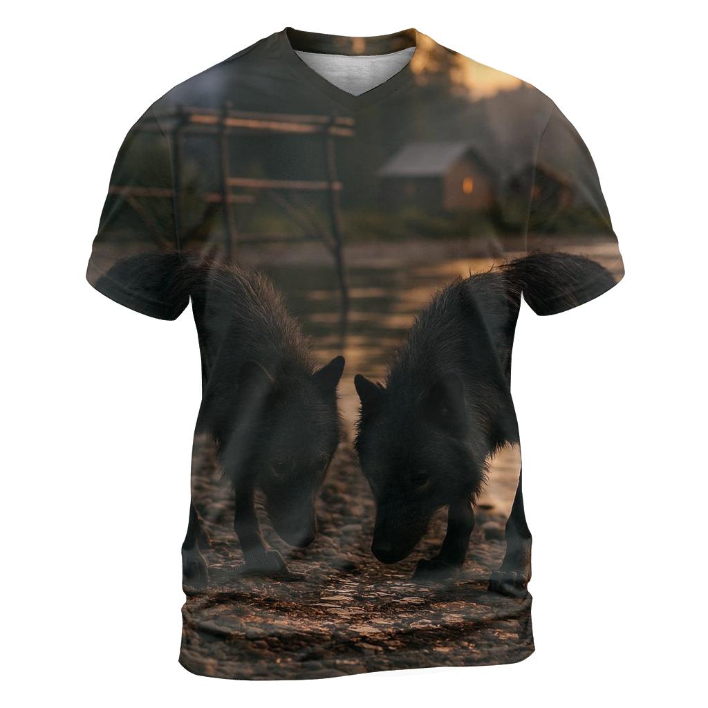 Wolves Near A Northern Fishing Camp After Salmon Run unique graphic print tees