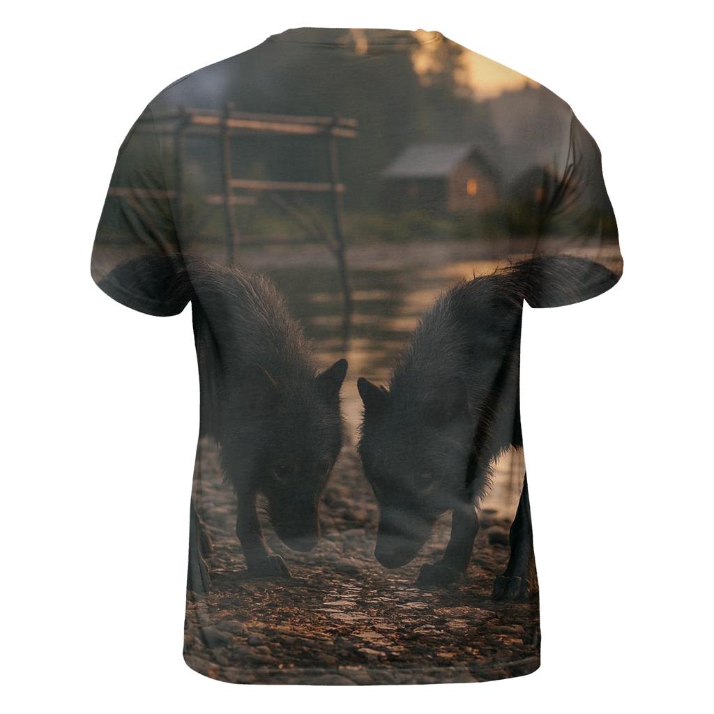 Wolves Near A Northern Fishing Camp After Salmon Run unique graphic print tees