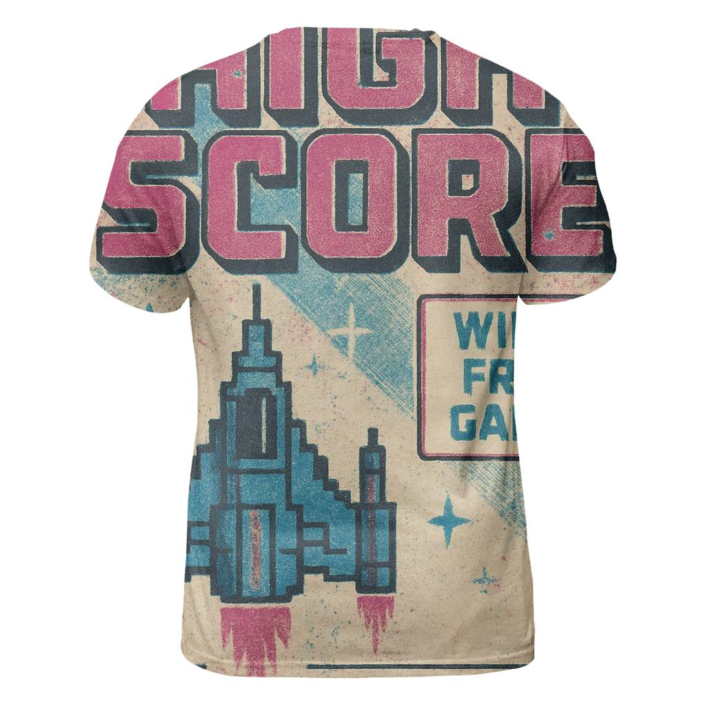 Distressed 1980s Arcade Starship High Score Flyer artistic all-over print tops