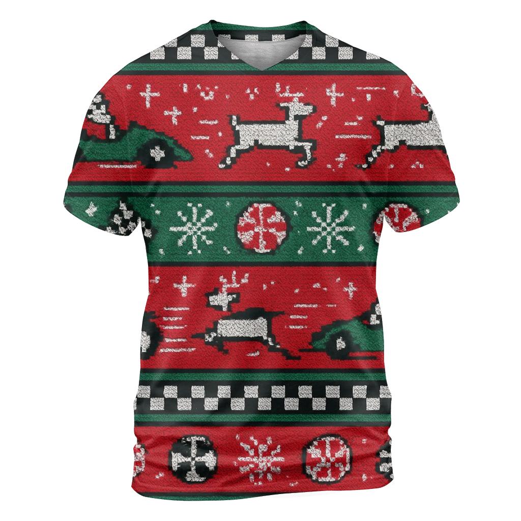Ugly Christmas Santa Sleigh Circuit Raceway Design unique graphic print tees