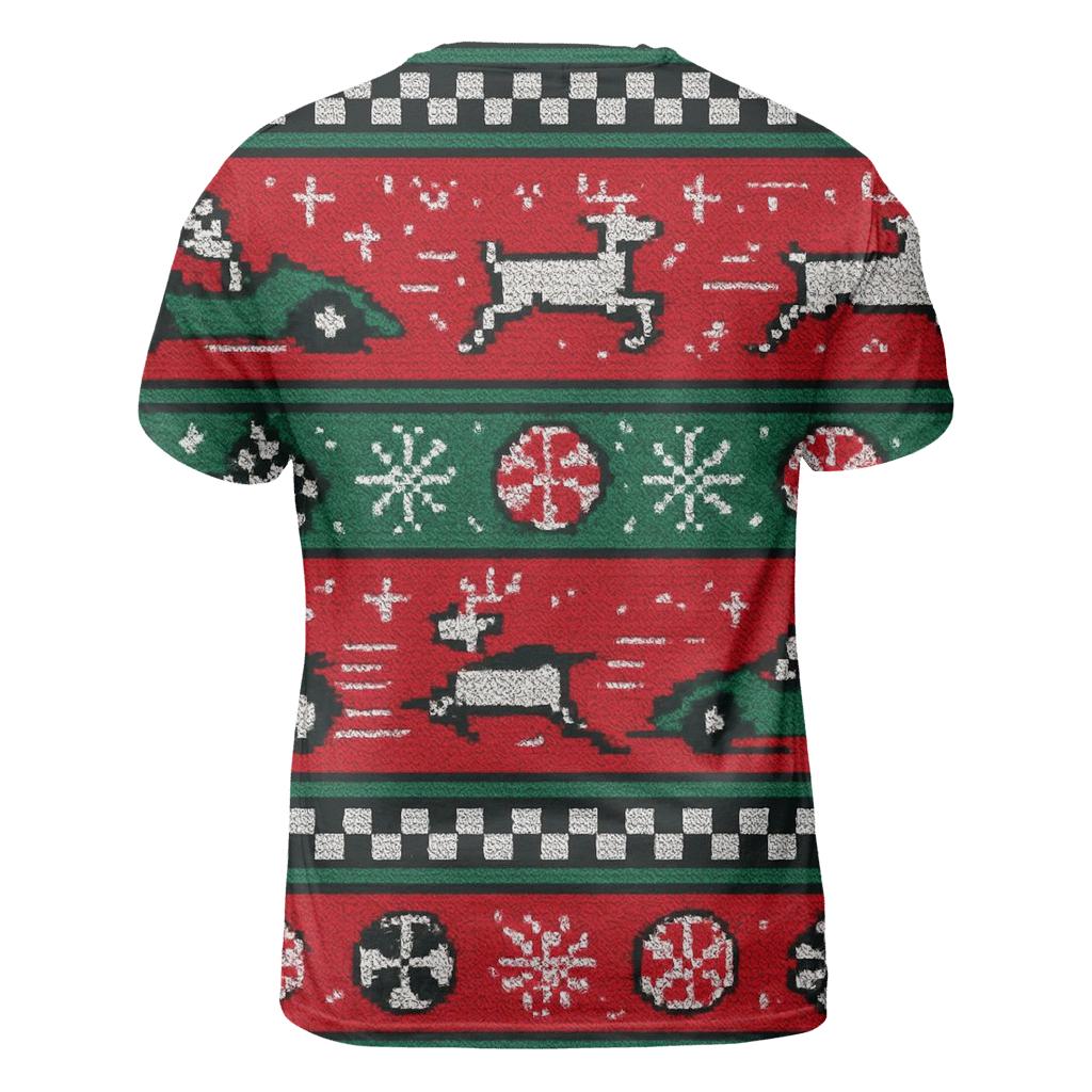Ugly Christmas Santa Sleigh Circuit Raceway Design unique graphic print tees