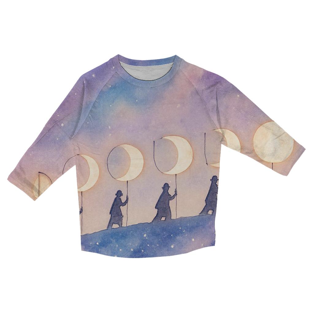 Moon Phase Lantern Parade printed three quarter sleeve shirts
