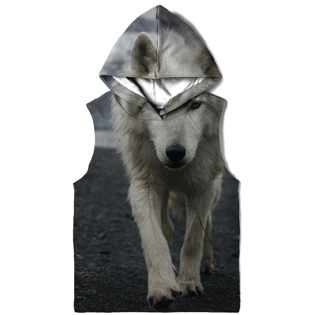 Arctic Wolf Crossing A Glacier Forefield In Wind Driven Sleet hoodie styles