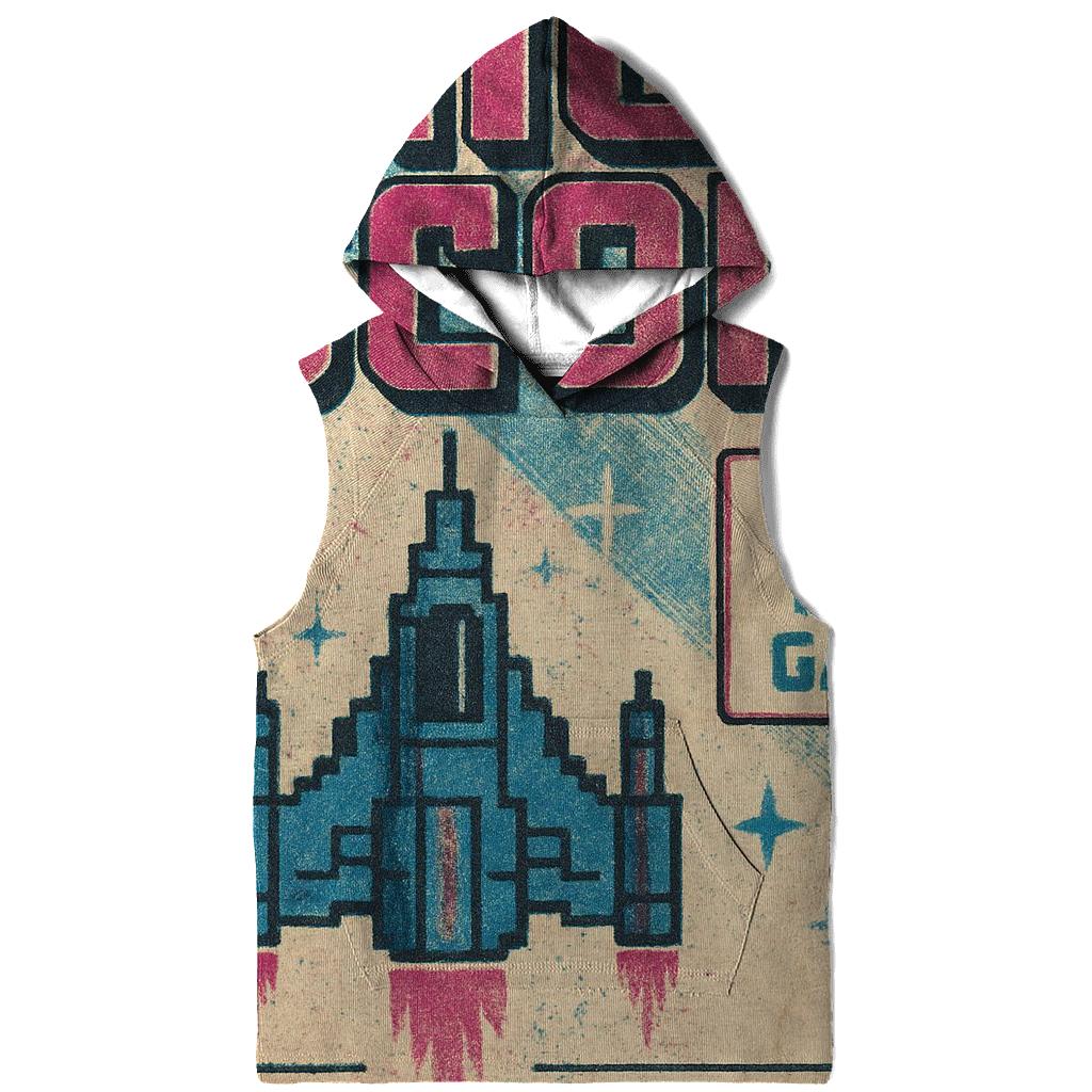 Distressed 1980s Arcade Starship High Score Flyer embroidered hoodies