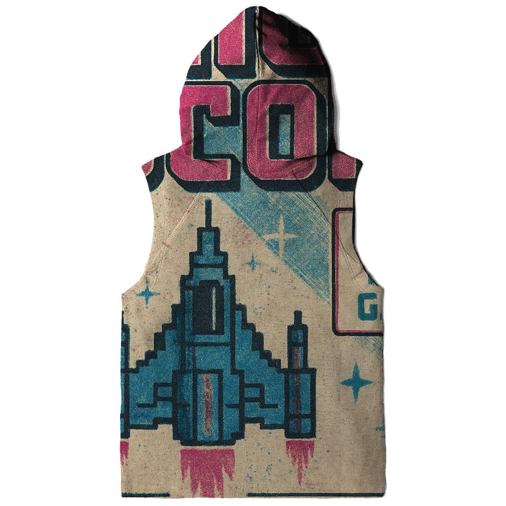 Distressed 1980s Arcade Starship High Score Flyer embroidered hoodies