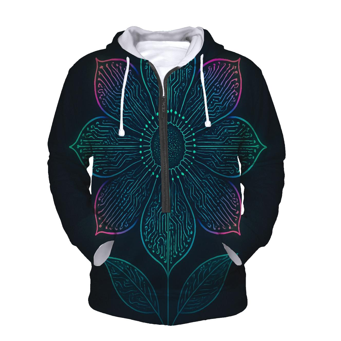 Prismatic Botanical Circuit Bloom zip-up hoodies