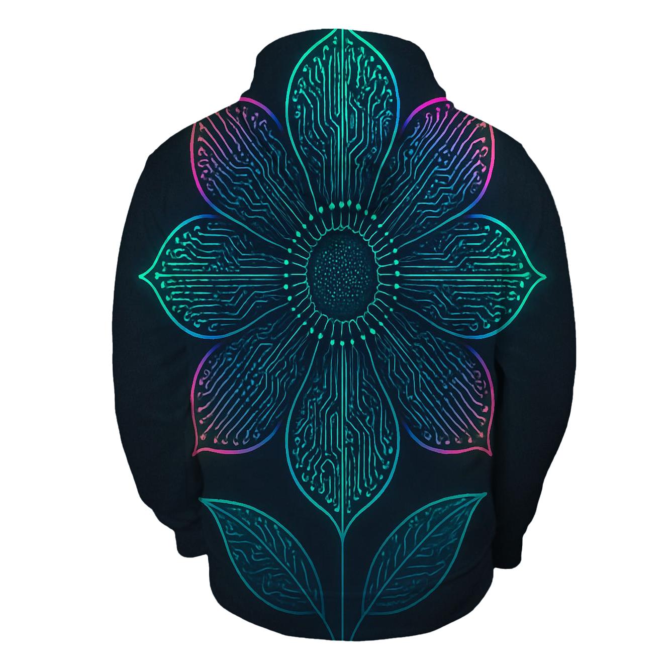 Prismatic Botanical Circuit Bloom zip-up hoodies