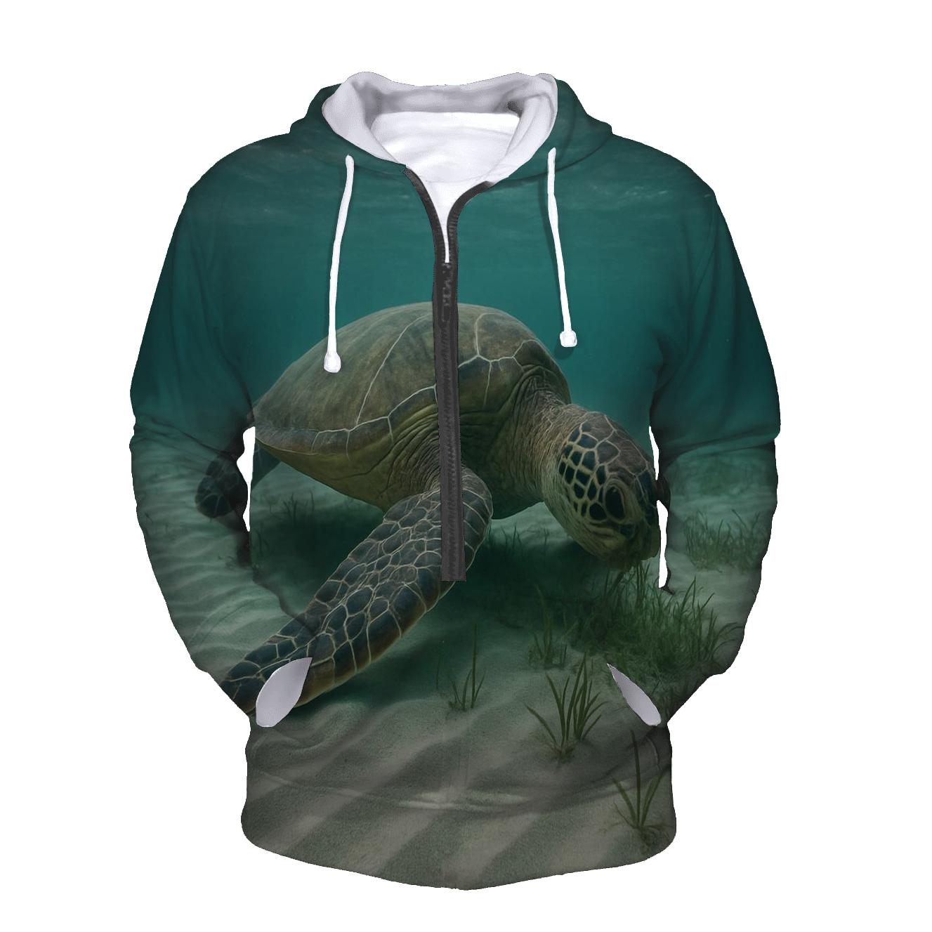 Reef Window Green Sea Turtle embroidered hoodies