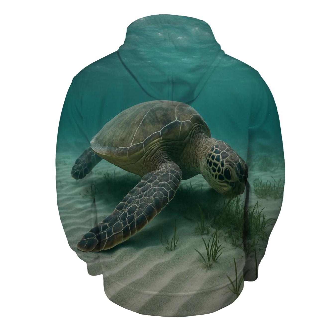 Reef Window Green Sea Turtle embroidered hoodies