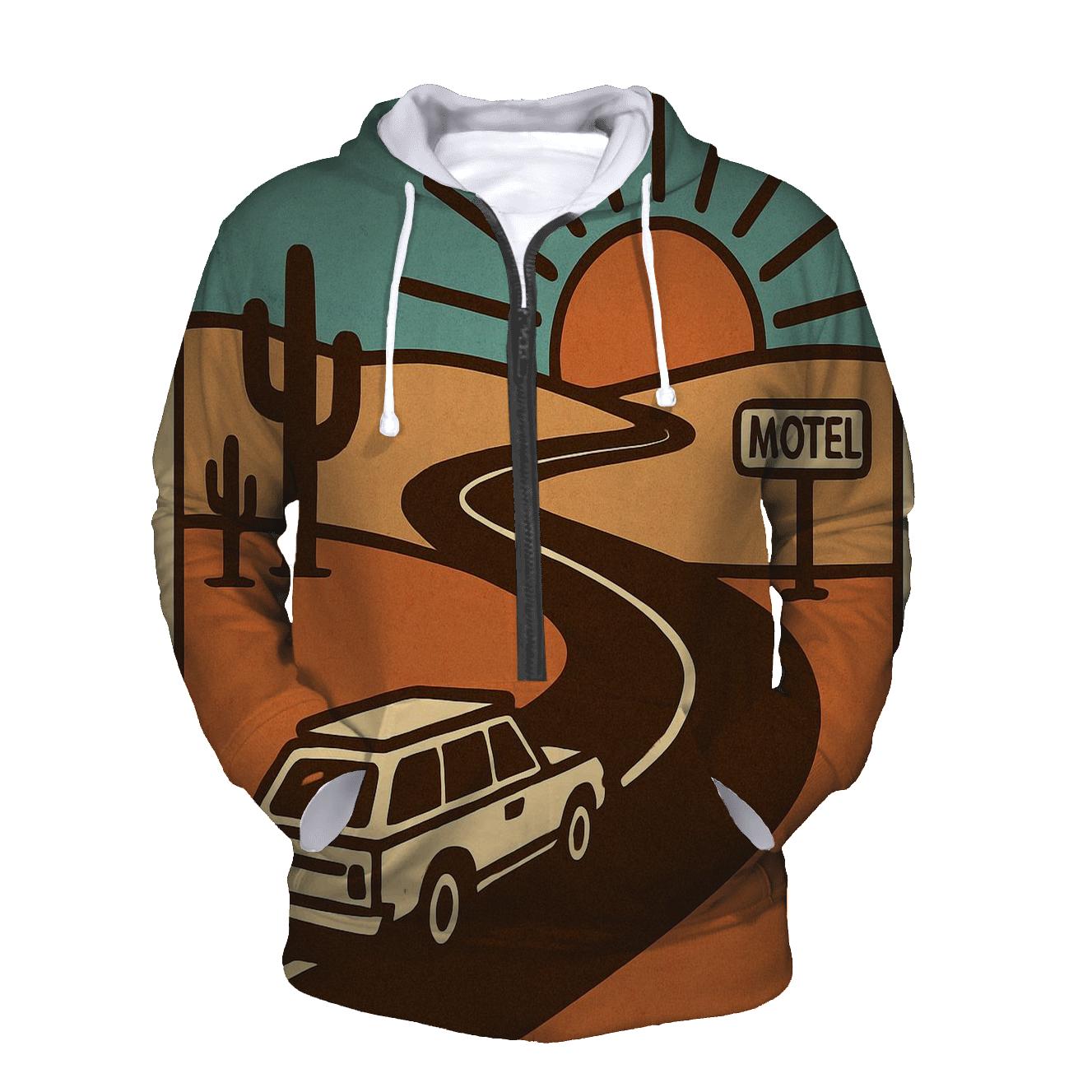Desert Road Trip Sunburst Map hoodie trends