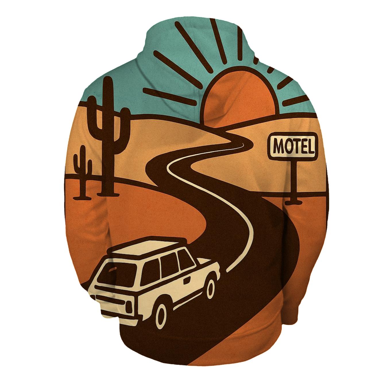 Desert Road Trip Sunburst Map hoodie trends
