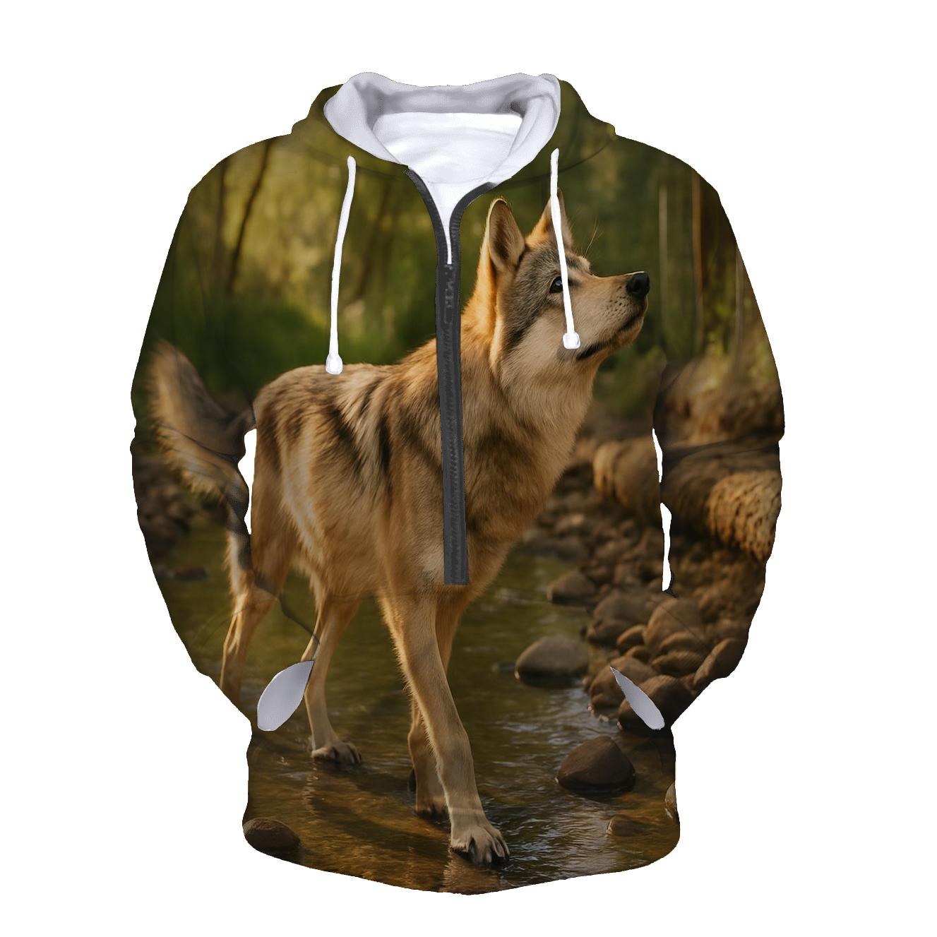 Mexican Gray Wolf At A Desert Riparian Restoration Site designer hoodies