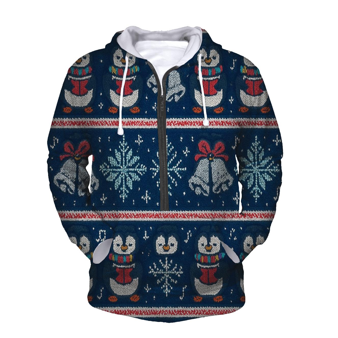 Ugly Christmas Penguin Caroler Stripe Parade Design graphic hoodies