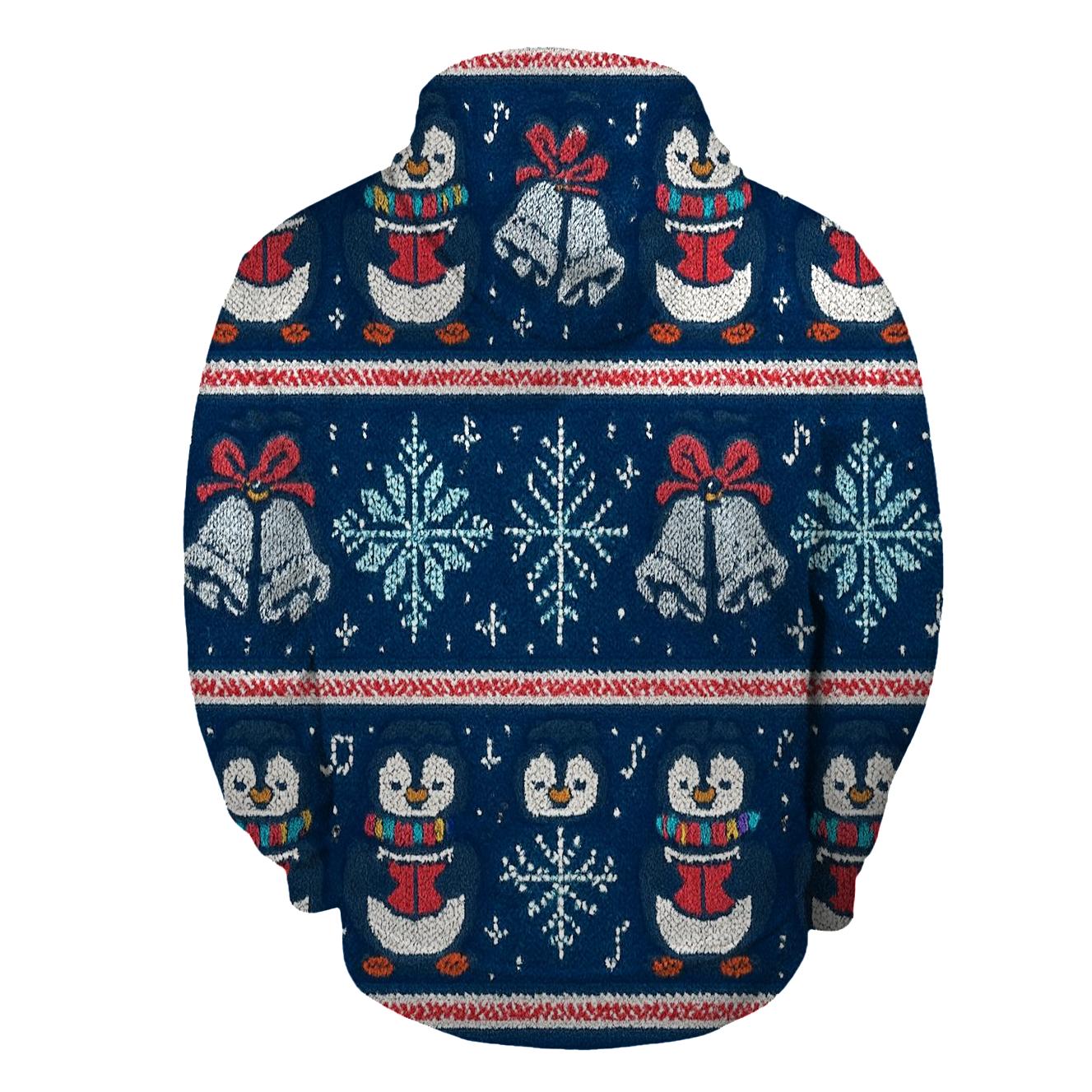 Ugly Christmas Penguin Caroler Stripe Parade Design graphic hoodies