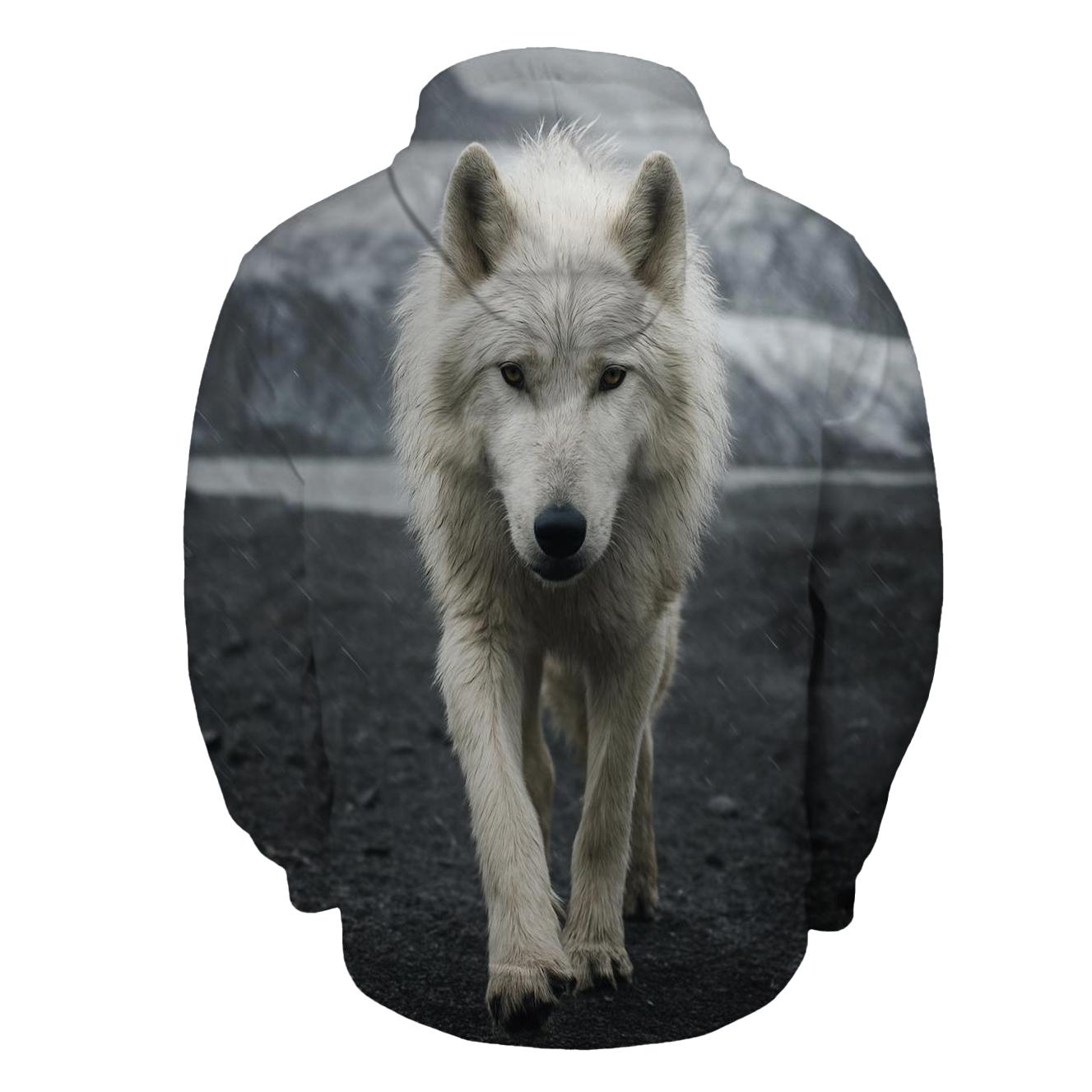 Arctic Wolf Crossing A Glacier Forefield In Wind Driven Sleet hoodie styles