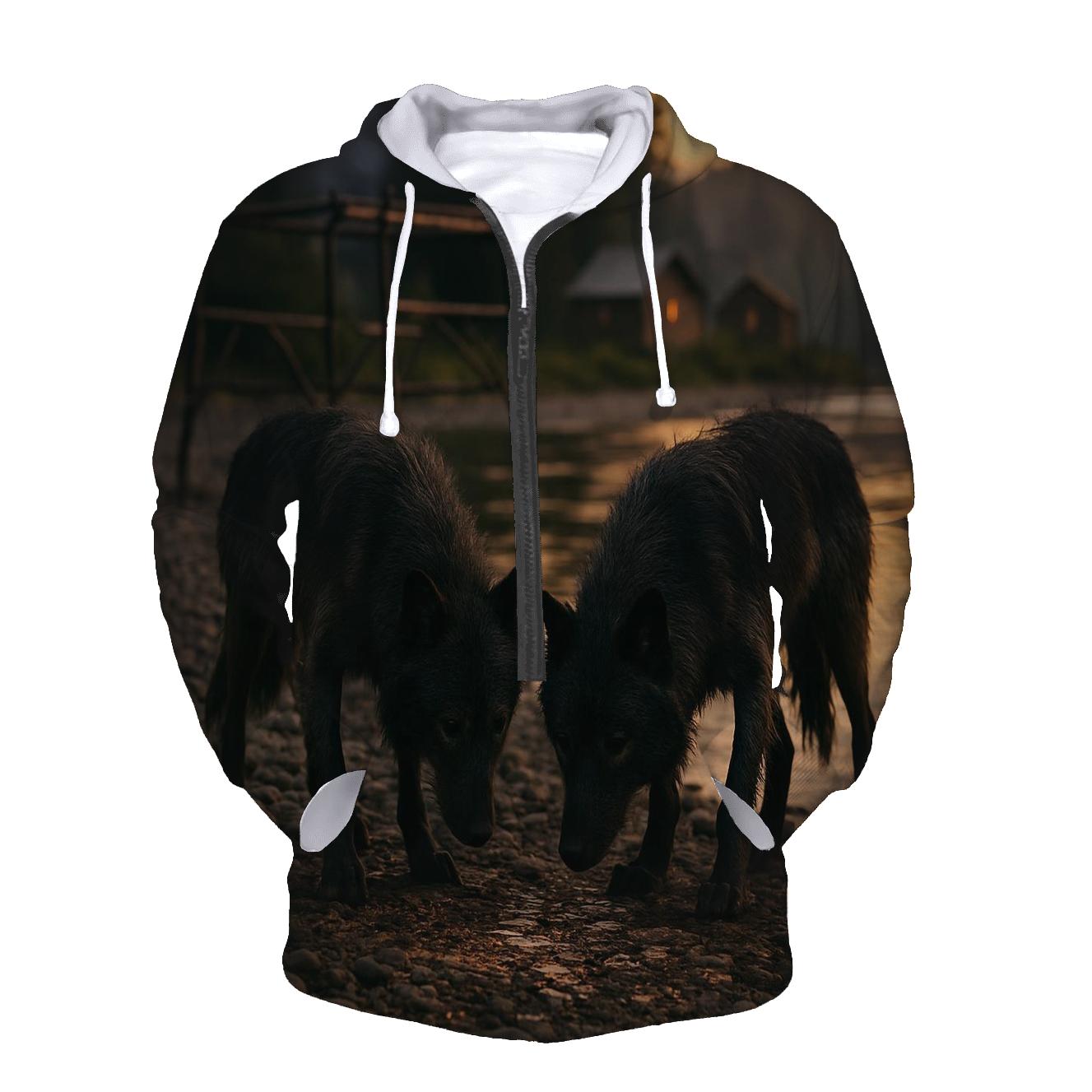 Wolves Near A Northern Fishing Camp After Salmon Run lightweight hoodies